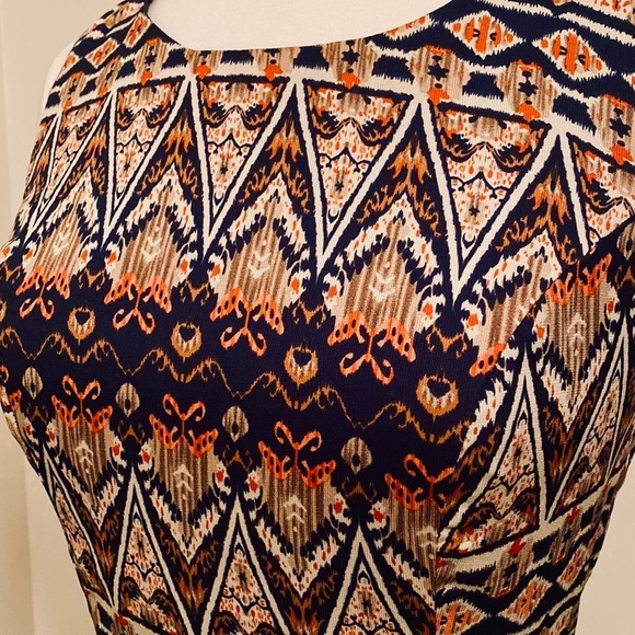 Sans Souci Tribal Aztec Print Fit & Flare Flounce Sleeveless Mini Dress Size M - Picture 5 of 11